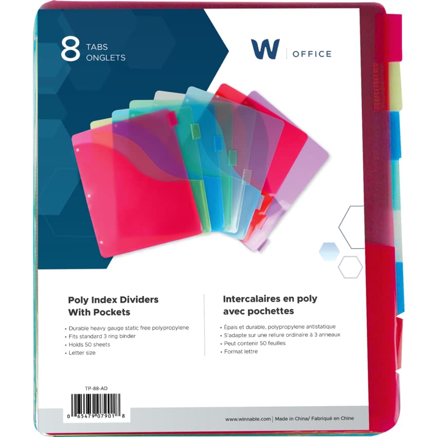 Winnable Poly Slant Binder Pocket Dividers (insertable tabs) (8 Tabs)