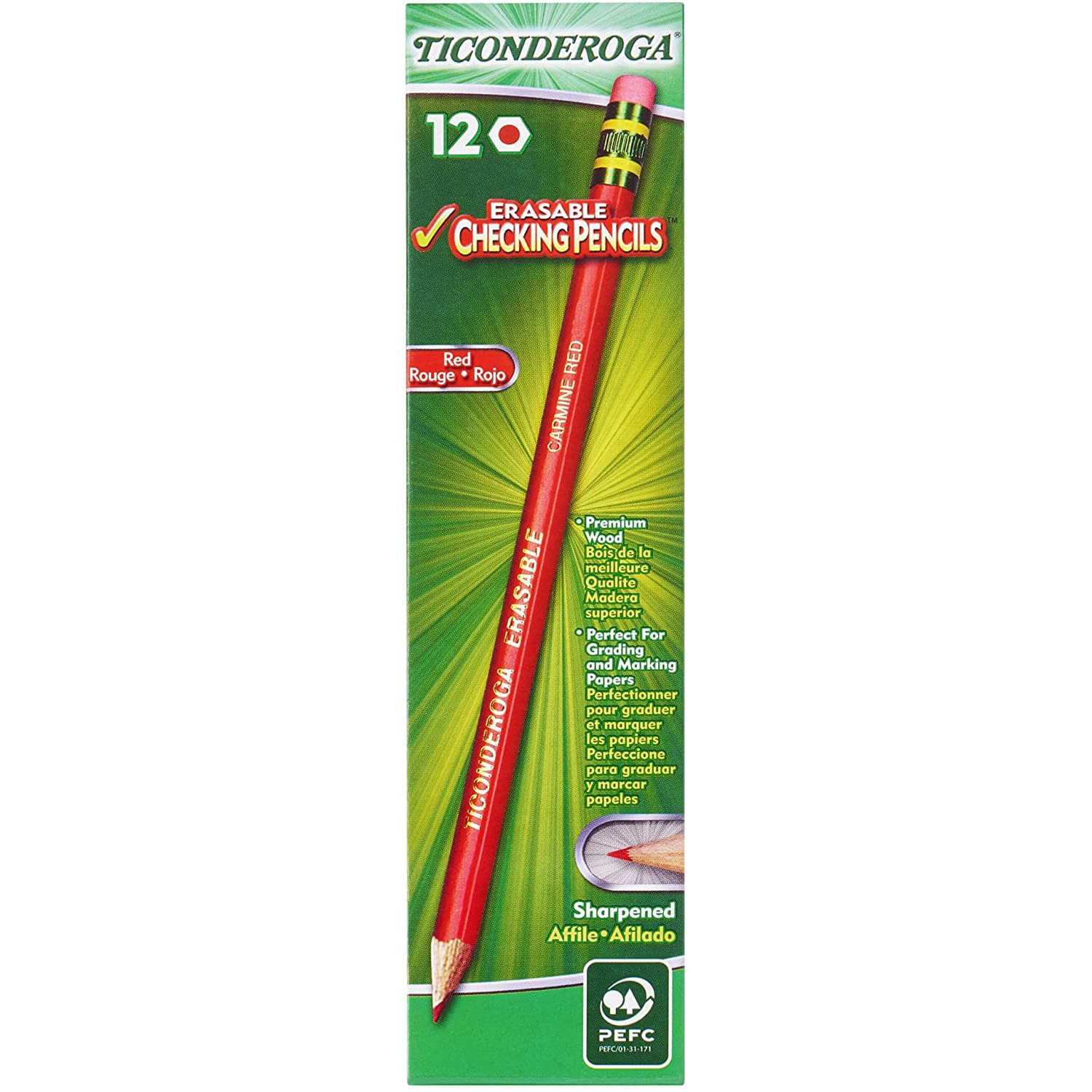 Dixon Ticonderoga Red Grading Pencil w/ Eraser (12 Pack) - Image 1